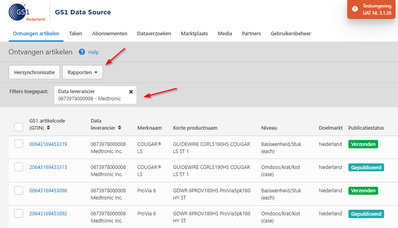 Doorpubliceren van ontvangen artikelgegevens - Voorbeeld Gefilterde Artikelen Naar Excel